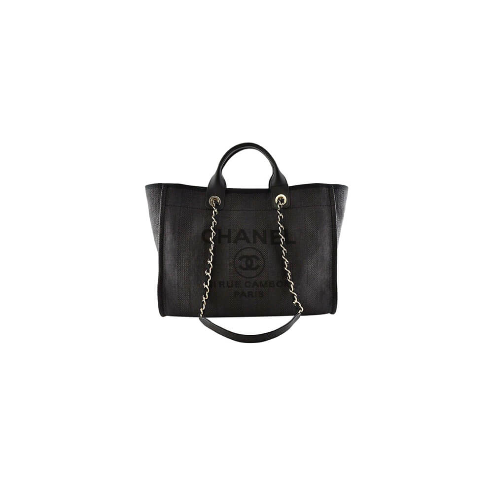 Ch*el woven straw raffia striped medium deauville tote