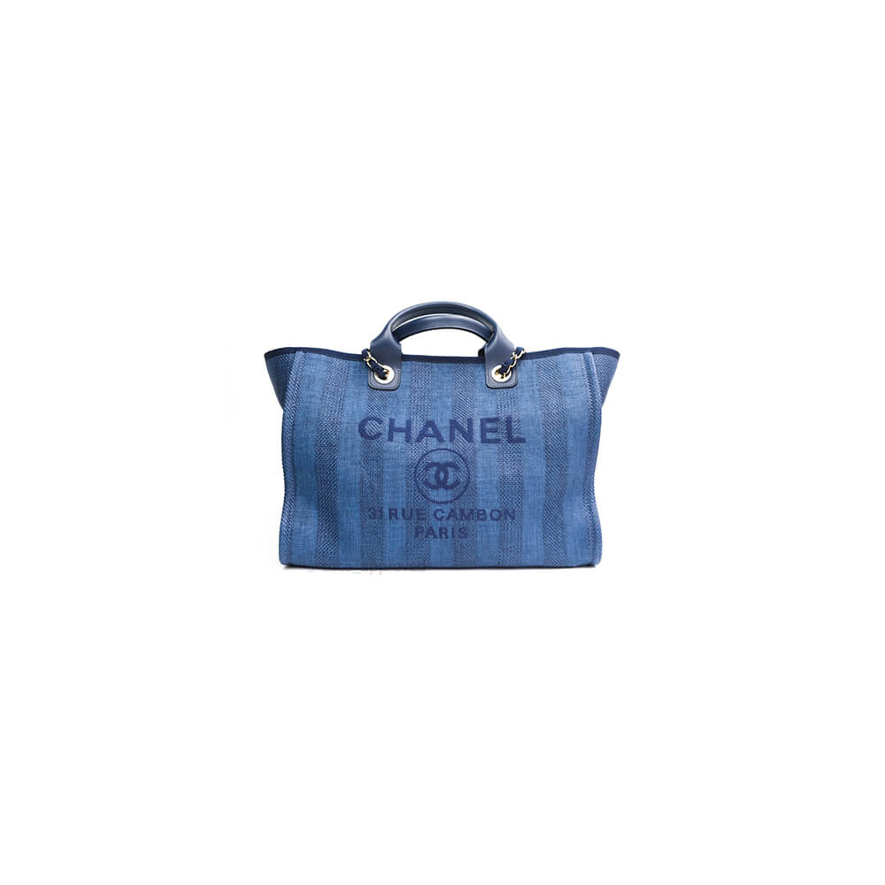 Ch*el woven straw raffia striped medium deauville tote