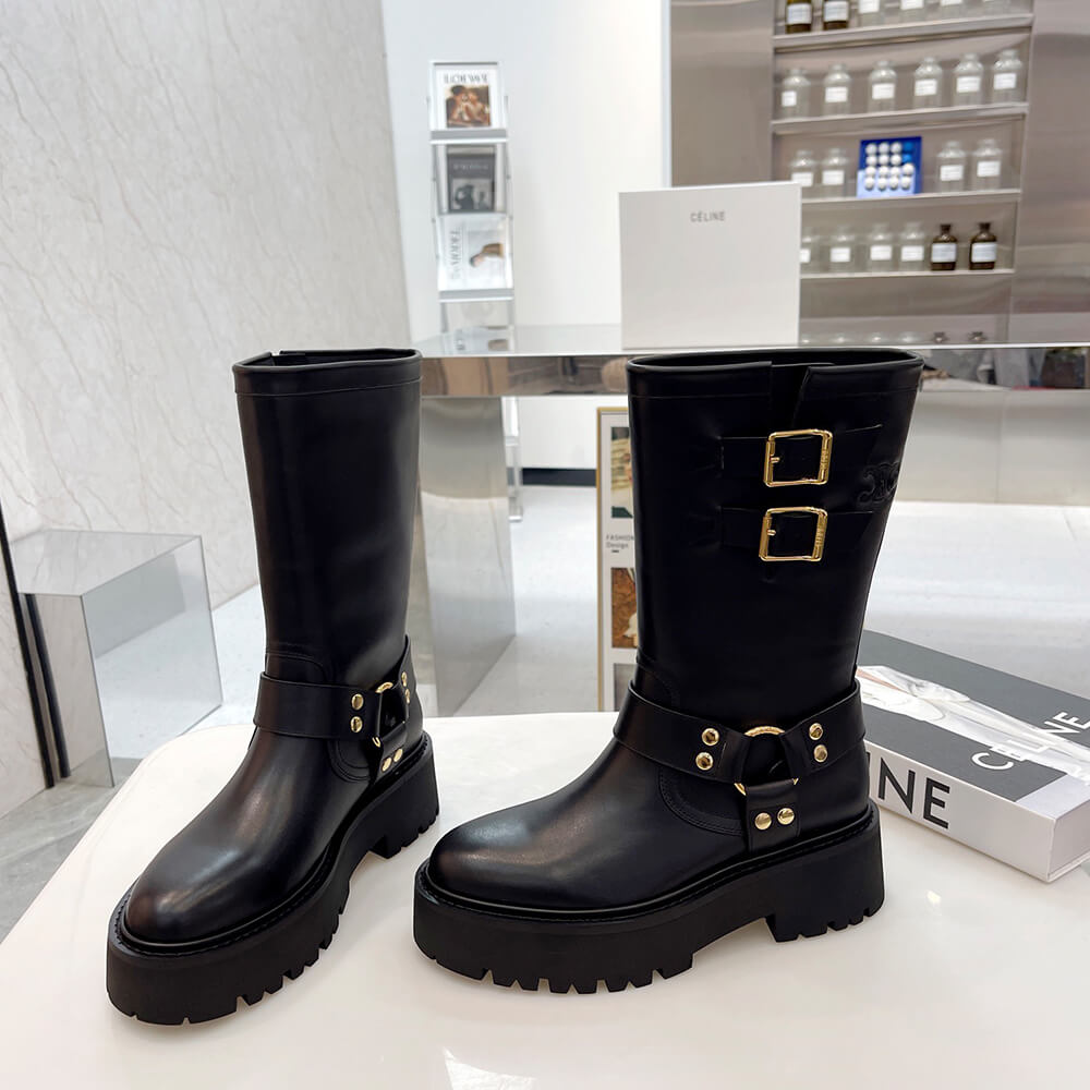 Ce**e bulky mid biker boot with harness in calfskin