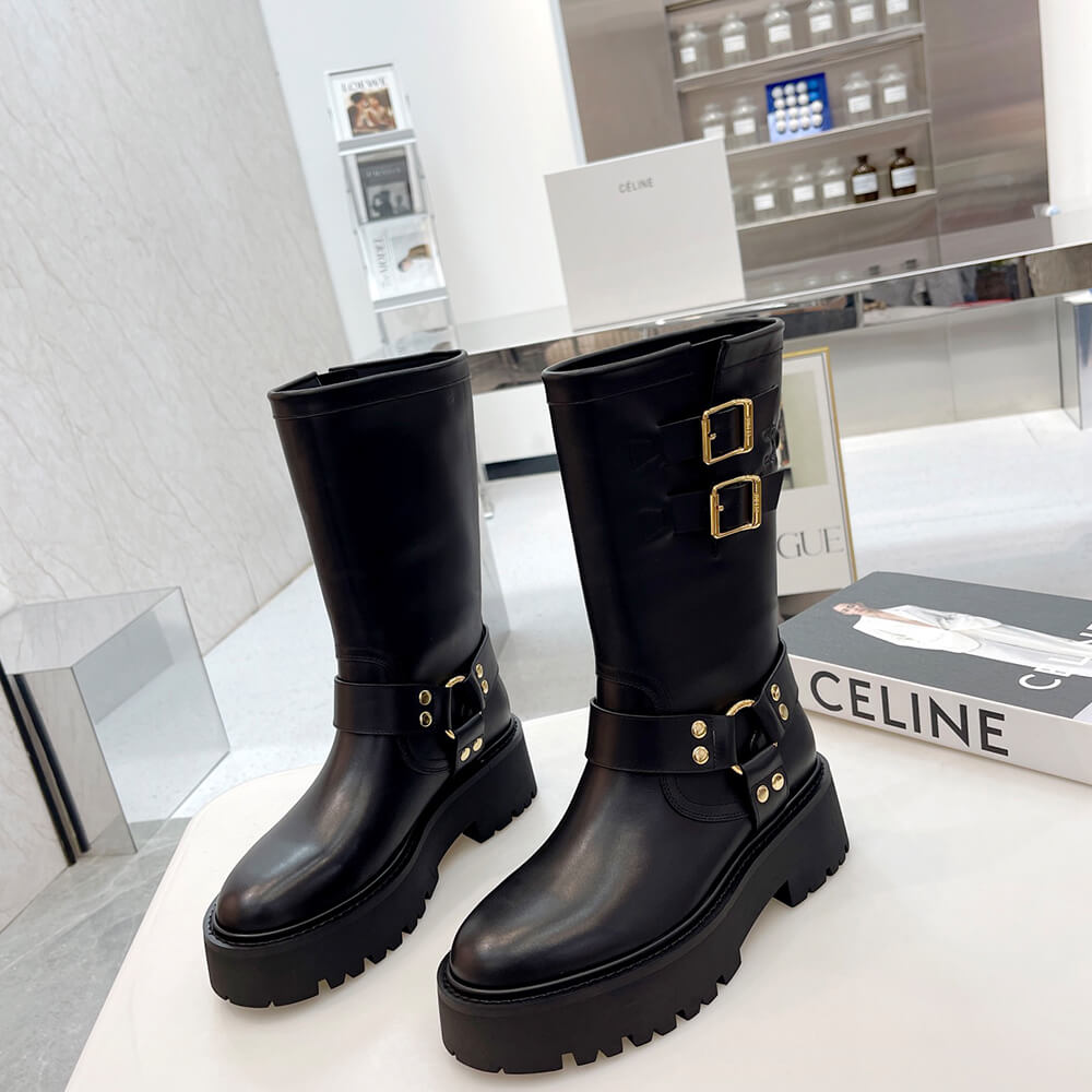 Ce**e bulky mid biker boot with harness in calfskin