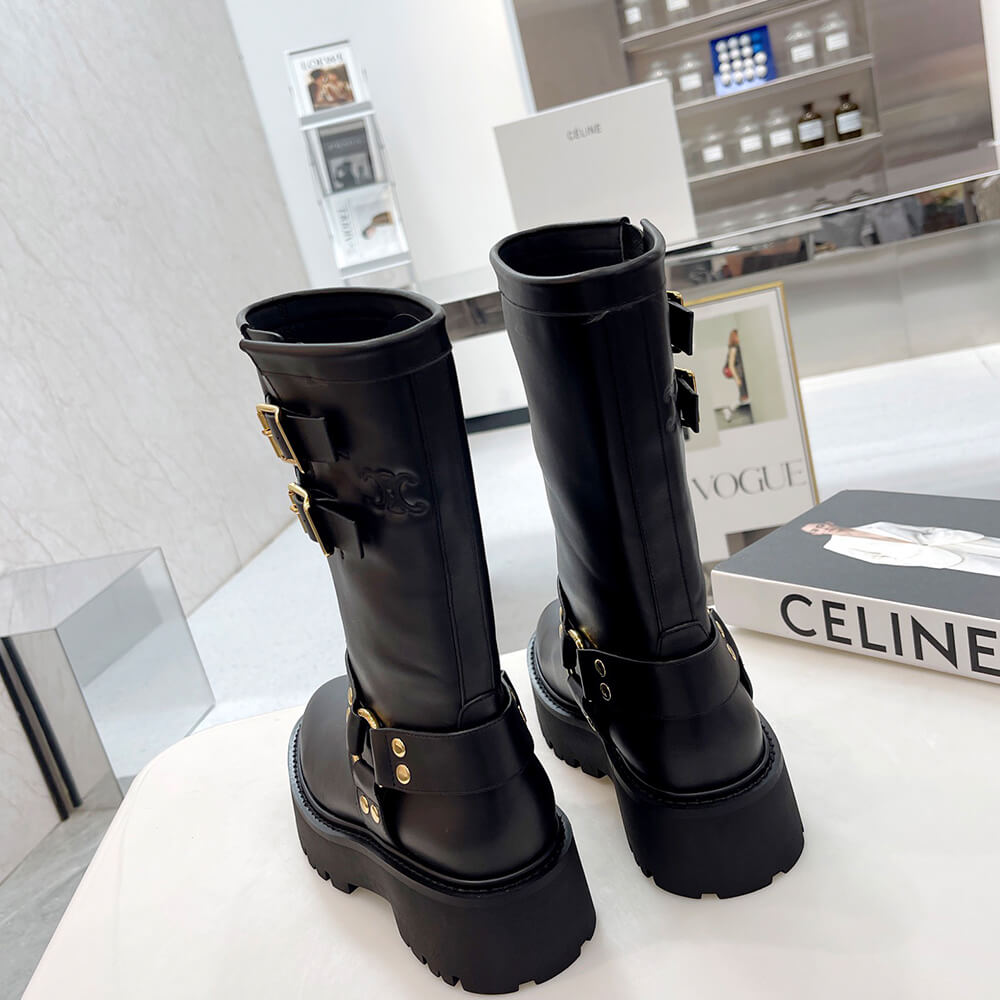 Ce**e bulky mid biker boot with harness in calfskin
