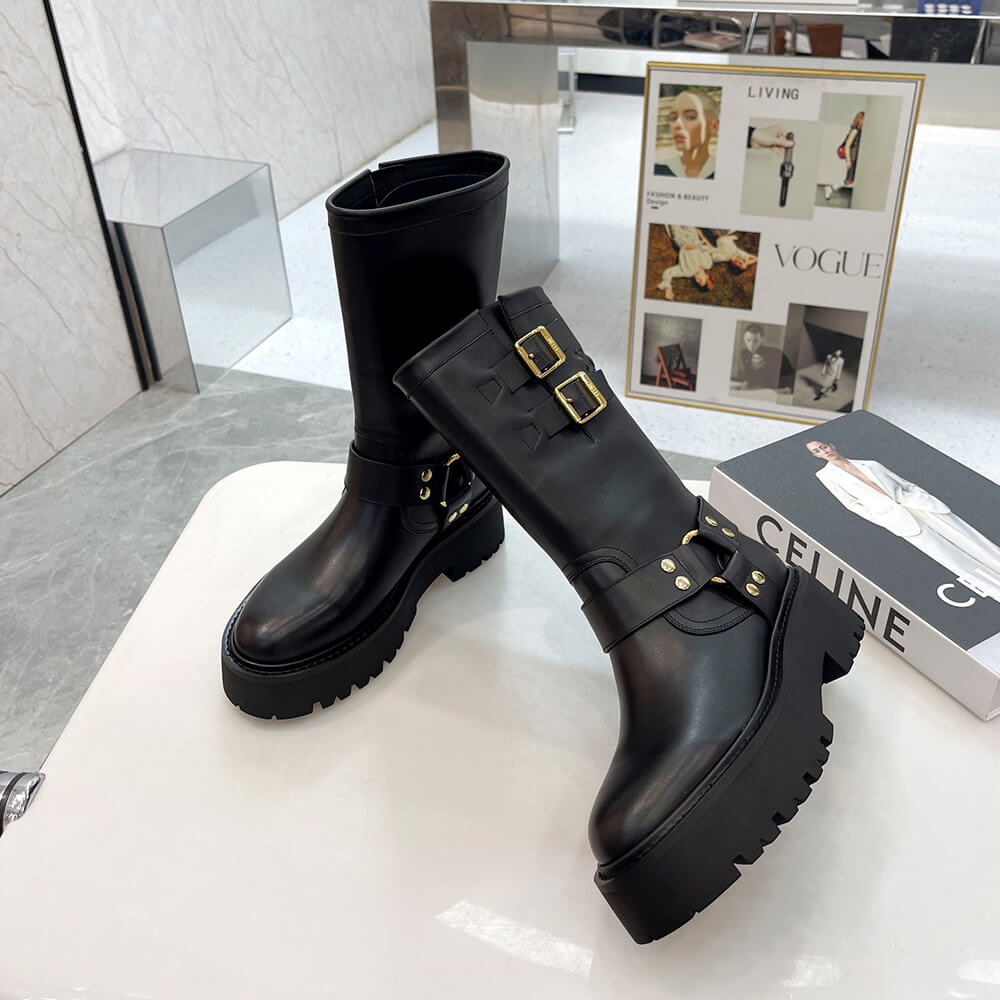 Ce**e bulky mid biker boot with harness in calfskin
