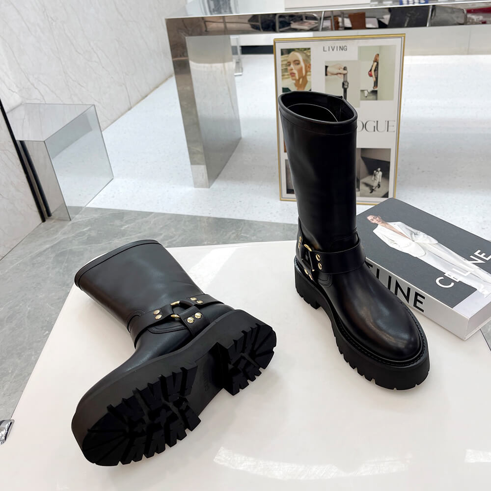 Ce**e bulky mid biker boot with harness in calfskin