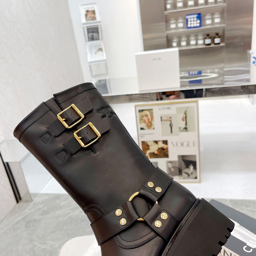Ce**e bulky mid biker boot with harness in calfskin