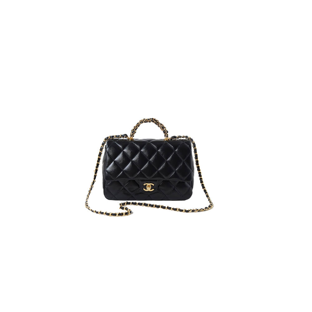 Ch*el flap bag with top handle