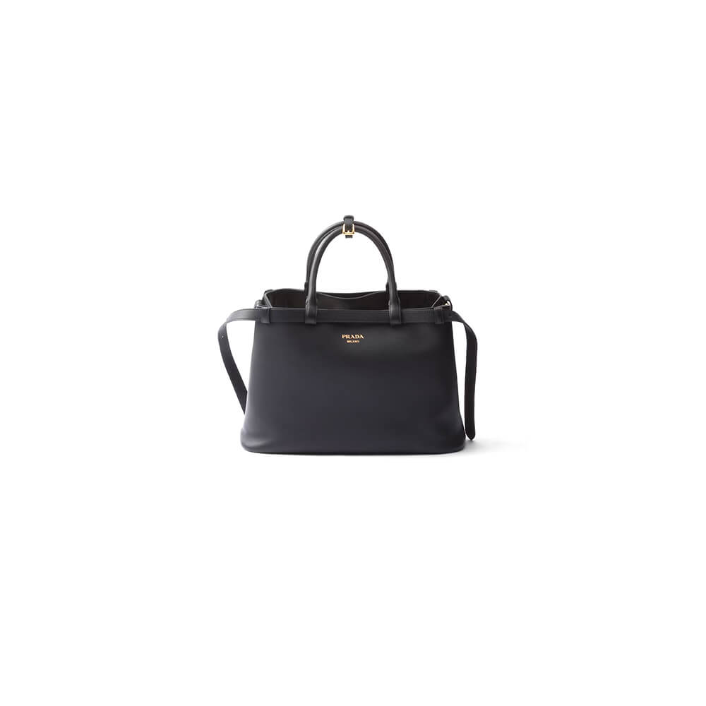 Pra*a buckle medium leather handbag with double belt(high-end grade)