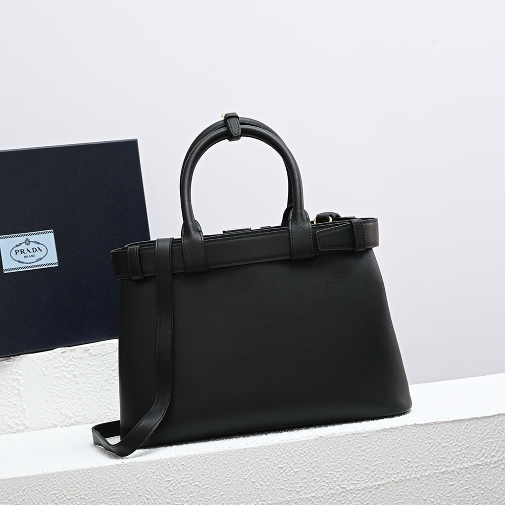 Pra*a buckle small leather handbag with belt(high-end grade)