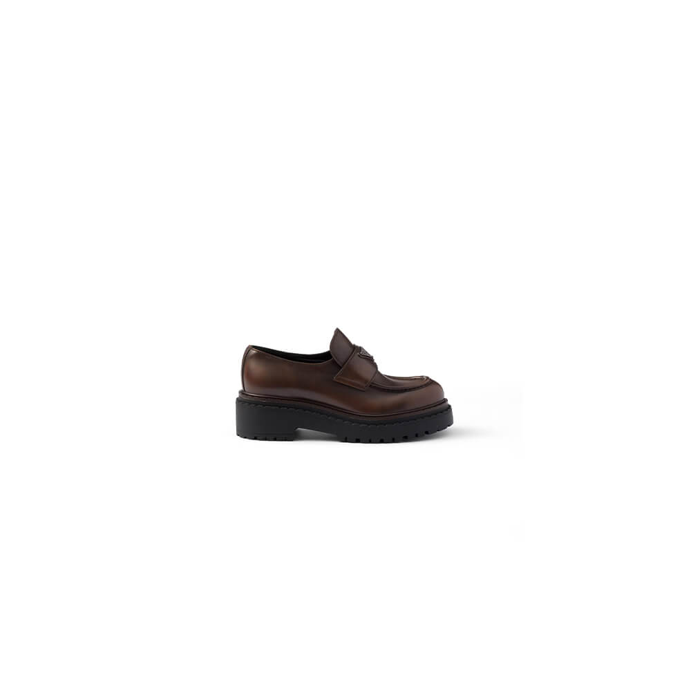 Pra*a double chocolate leather loafers