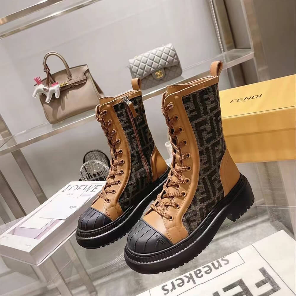 F**di domino brown leather biker boots