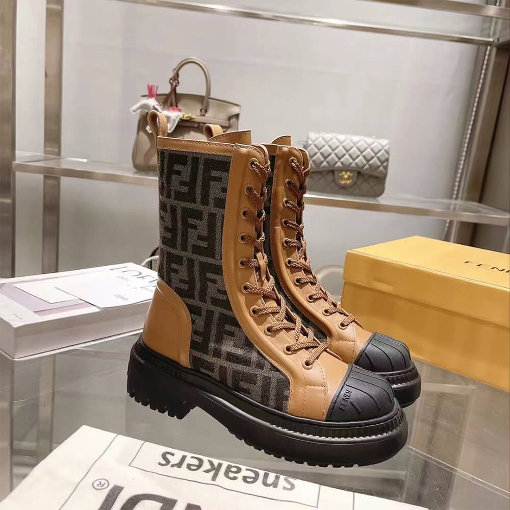 F**di domino brown leather biker boots