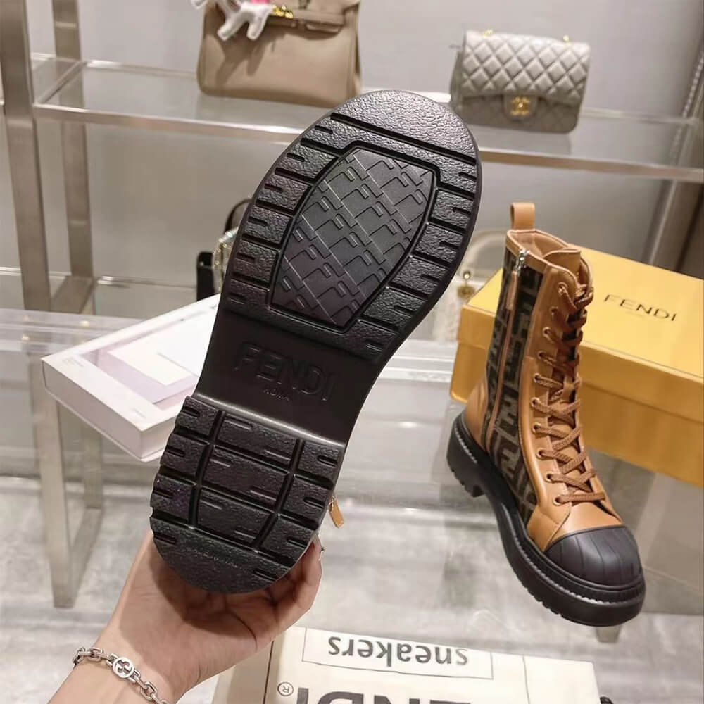 F**di domino brown leather biker boots